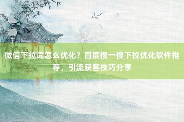 微信下拉词怎么优化？百度搜一搜下拉优化软件推荐，引流获客技巧分享