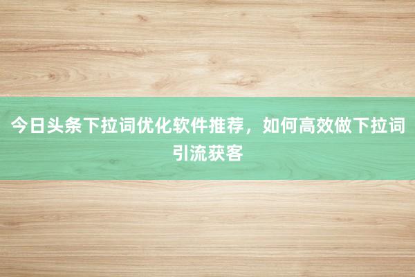 今日头条下拉词优化软件推荐，如何高效做下拉词引流获客