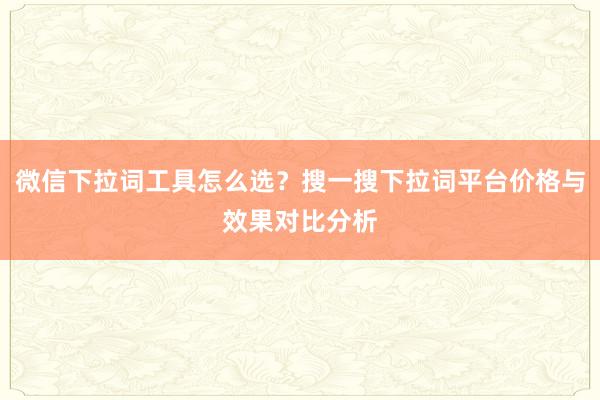 微信下拉词工具怎么选？搜一搜下拉词平台价格与效果对比分析