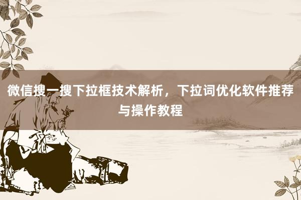 微信搜一搜下拉框技术解析，下拉词优化软件推荐与操作教程