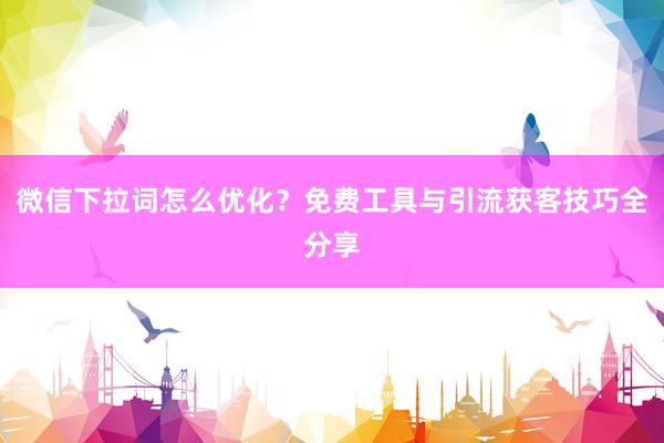 微信下拉词怎么优化？免费工具与引流获客技巧全分享