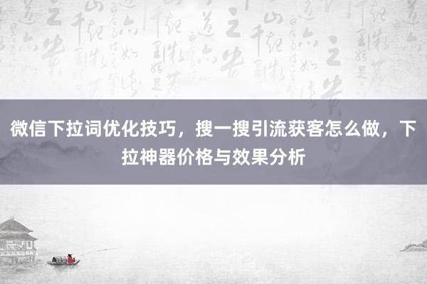 微信下拉词优化技巧，搜一搜引流获客怎么做，下拉神器价格与效果分析