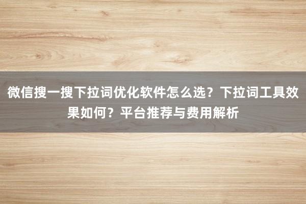 微信搜一搜下拉词优化软件怎么选？下拉词工具效果如何？平台推荐与费用解析