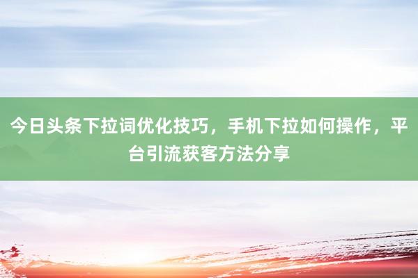 今日头条下拉词优化技巧，手机下拉如何操作，平台引流获客方法分享