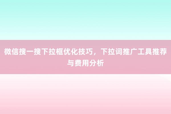 微信搜一搜下拉框优化技巧，下拉词推广工具推荐与费用分析